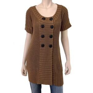 Soft Surroundings Cardigan Women Size SP Brown Tan Chunky Short Sleeve Button